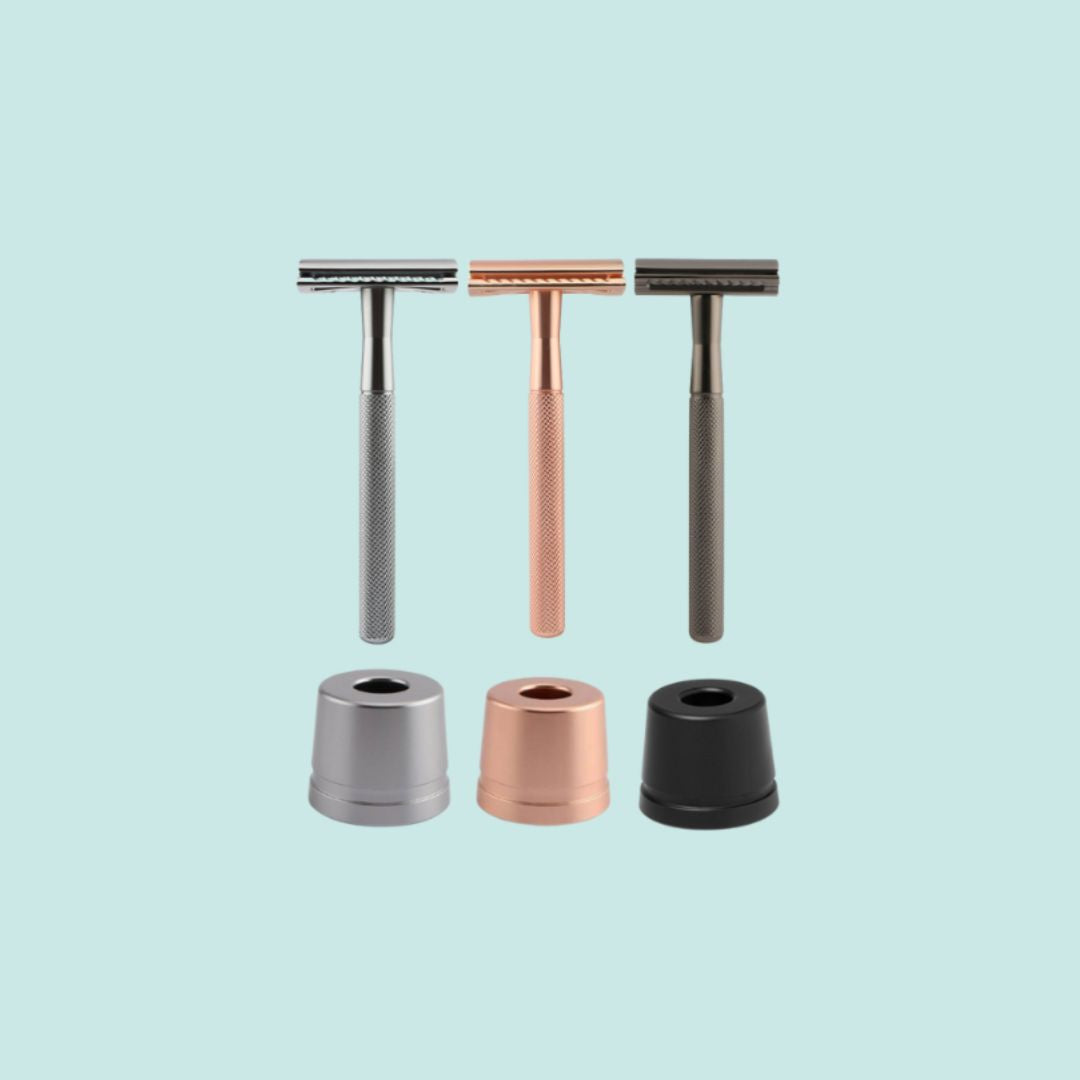 SAFETY RAZOR SCHEERMES + HOUDER + MESJES  | 3 kleuren